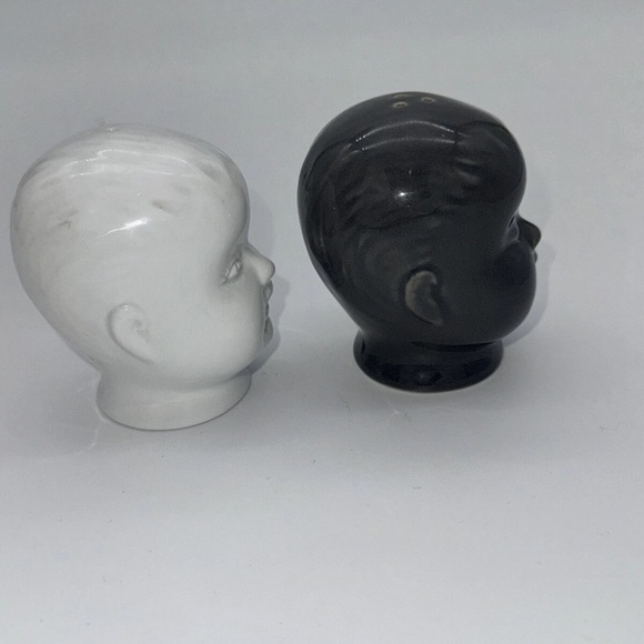Baby Doll Head Salt & Pepper Shakers Gray White Accoutrements creepy goth decor - Picture 7 of 8